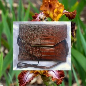 Merano Chocolate Brown Alligator Print Clutch **BRAND NEW**